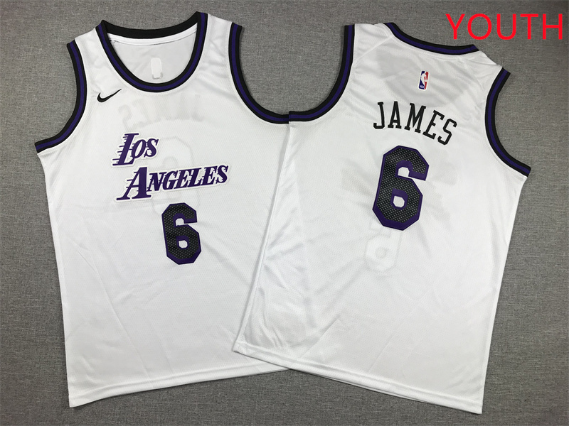 Youth Los Angeles Lakers #6 James White Nike 2025 NBA Jersey style 1